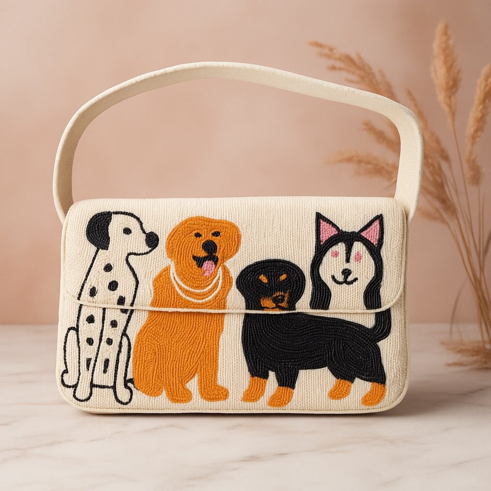 Beaded Dog Pattern Shoulder Bag